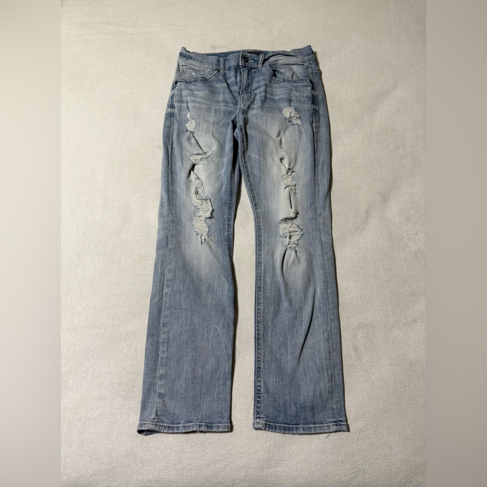 BKE Jeans Mens 30x29 Blue Jake Straight Light Wash Mid‎ Rise Distressed Denim